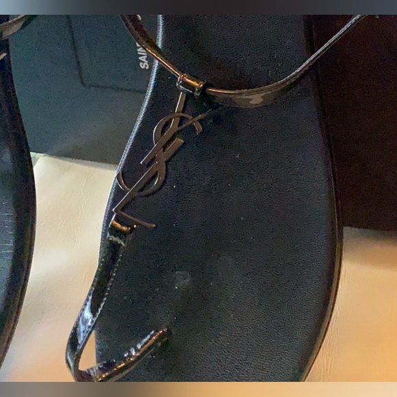 (EUC) SAINT LAURENT PARIS T-STRAP THONG SANDALS IN NERO E40 US 10 (EXCELLENT) - Picture 3 of 10